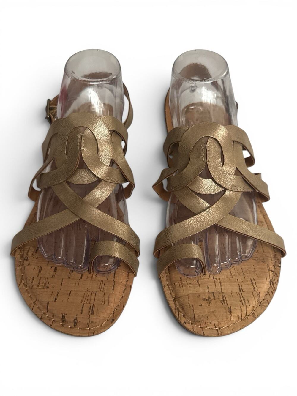 KORKS Sangria Strappy Sandals Flat Gladiator Faux Gold Leather Womens 11